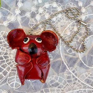 Handmade Red Koala Bear Leather Purse Charm Keychain